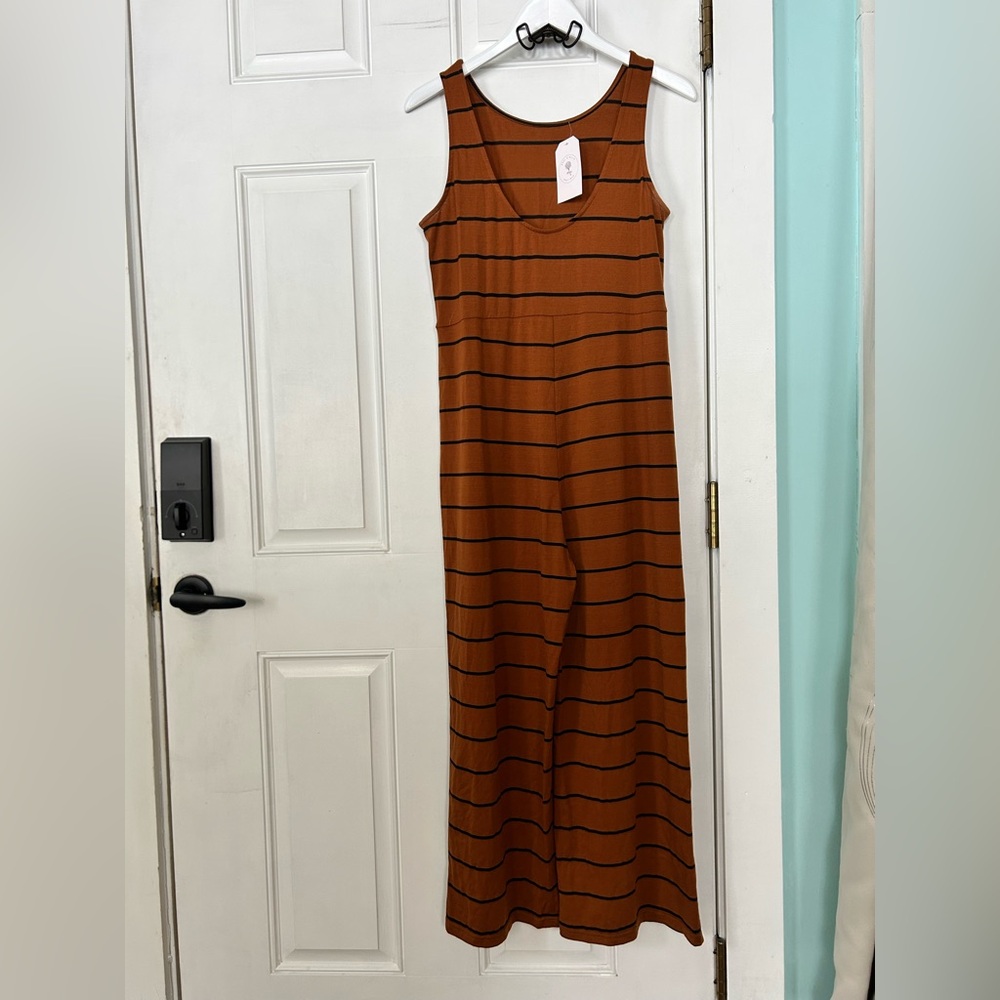 Elegant Brown Striped Maxi Dress